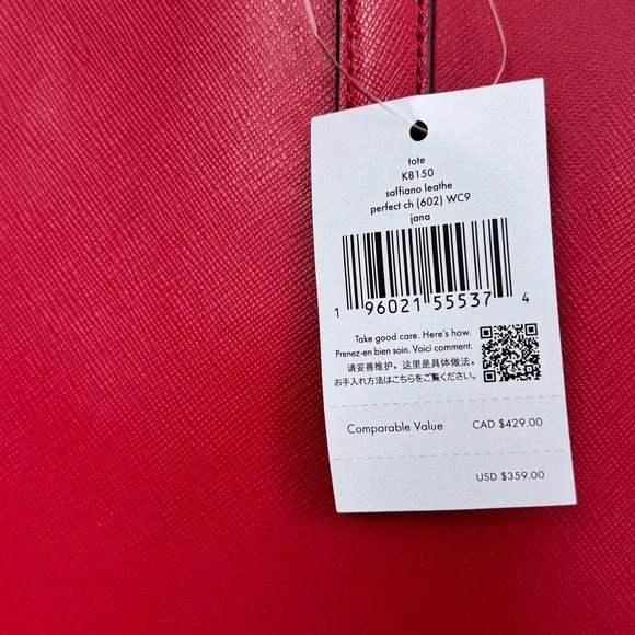 NWT ♠️ kate spade ♠️ Jana Medium Tote - Perfect Cherry 🍒 (Red) - Picture 9 of 13